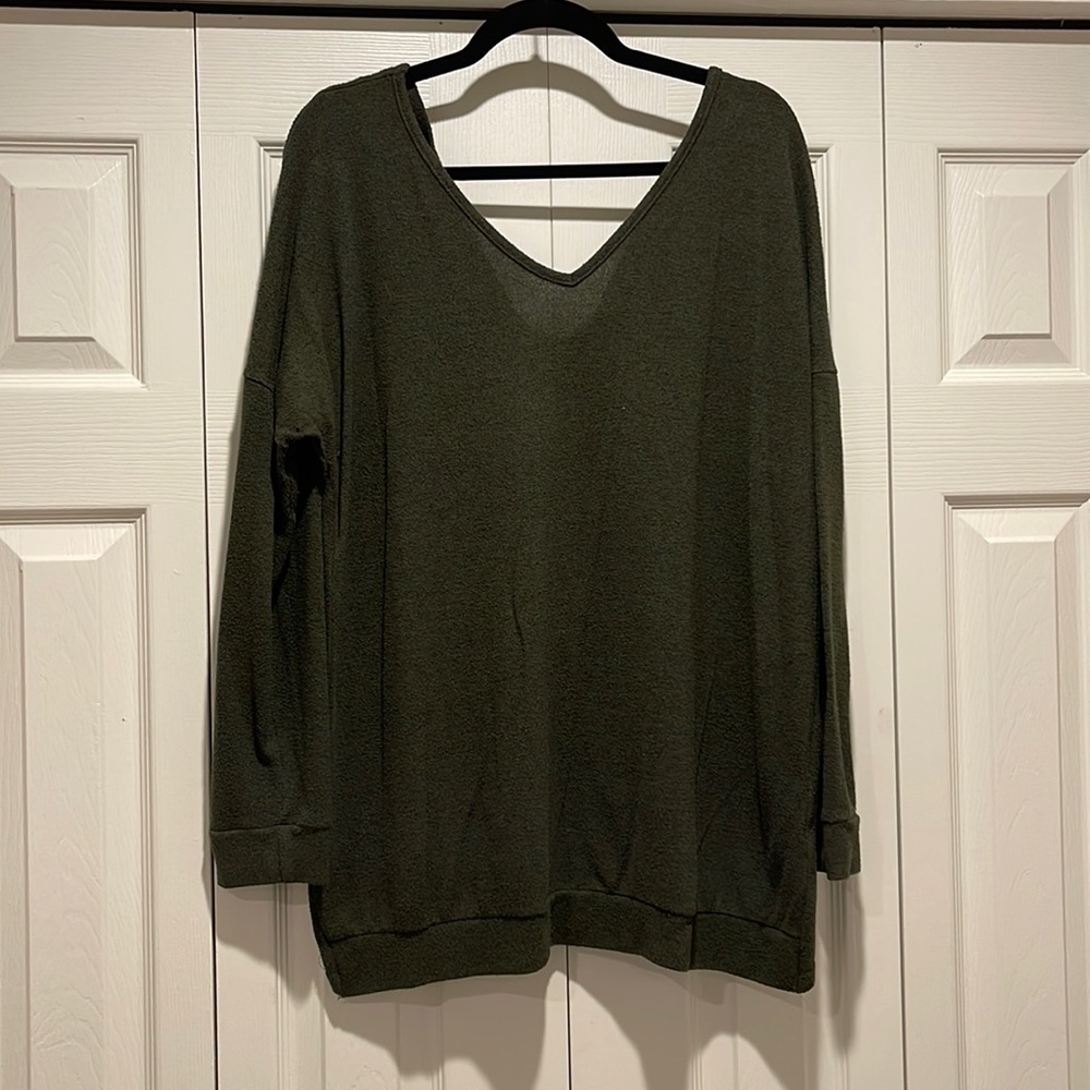 Army green open back sweater
